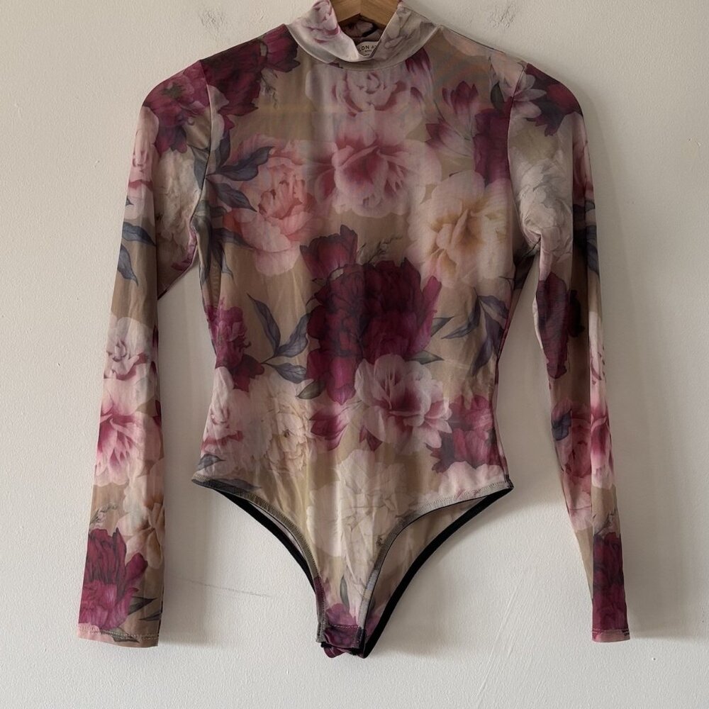 Nylon Apparel Floral Bodysuit‎ Sheer Long Sleeve Boho Fairy Whimsy FITS MEDIUM?
